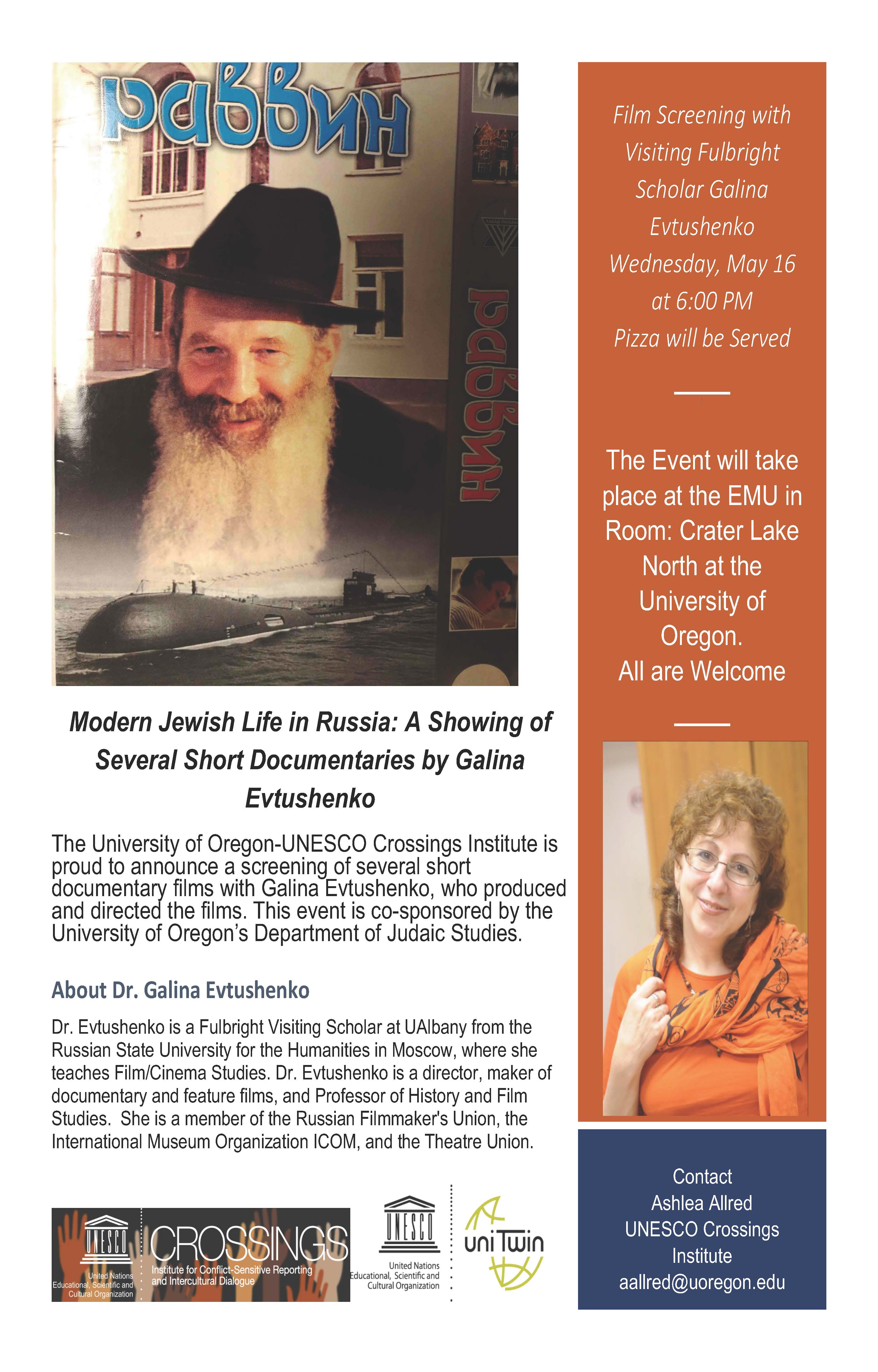 Modern Jewish Life in Russia: A Showing of Several Short Documentaries by Galina Evtushenko Event Poster