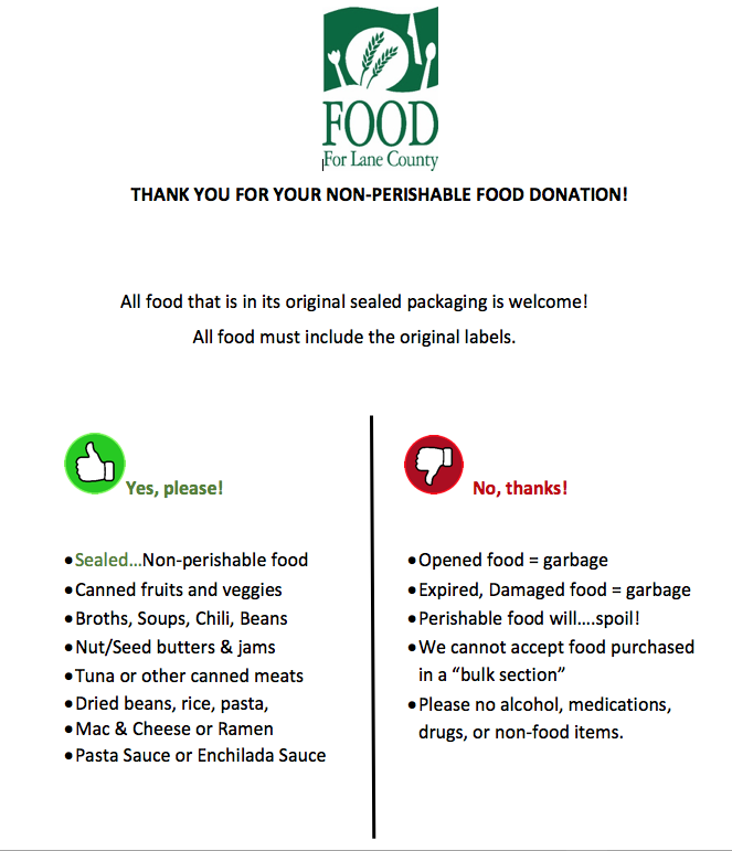 Food For Lane County Food Donation Informational Poster
