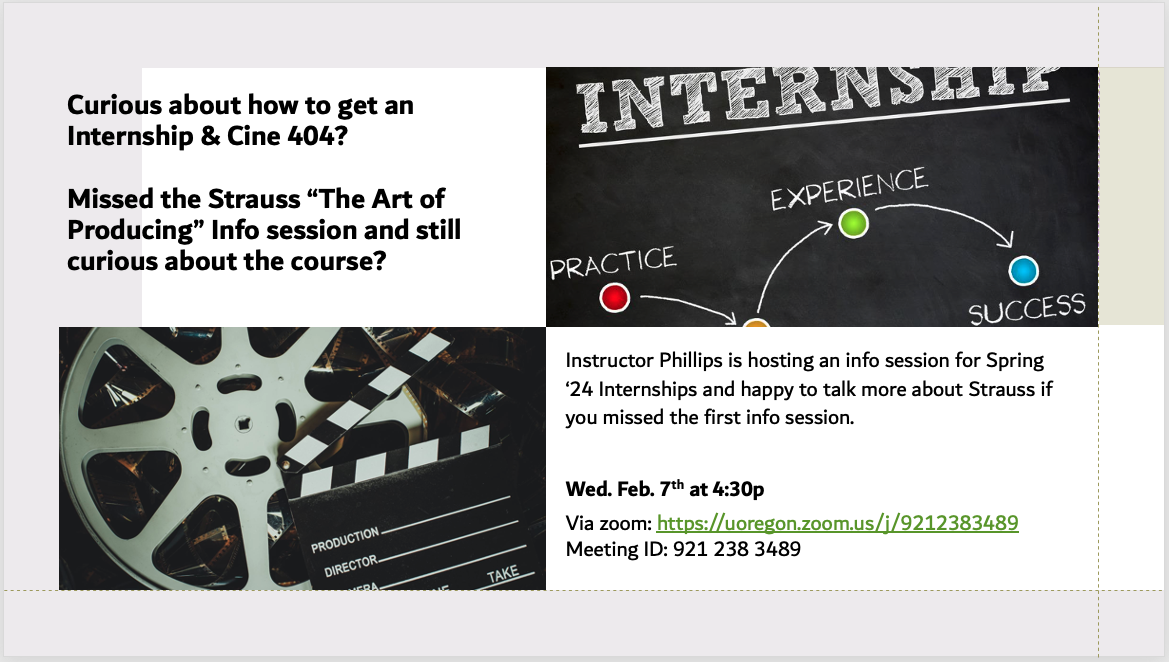 Info session for internships and the art of producing