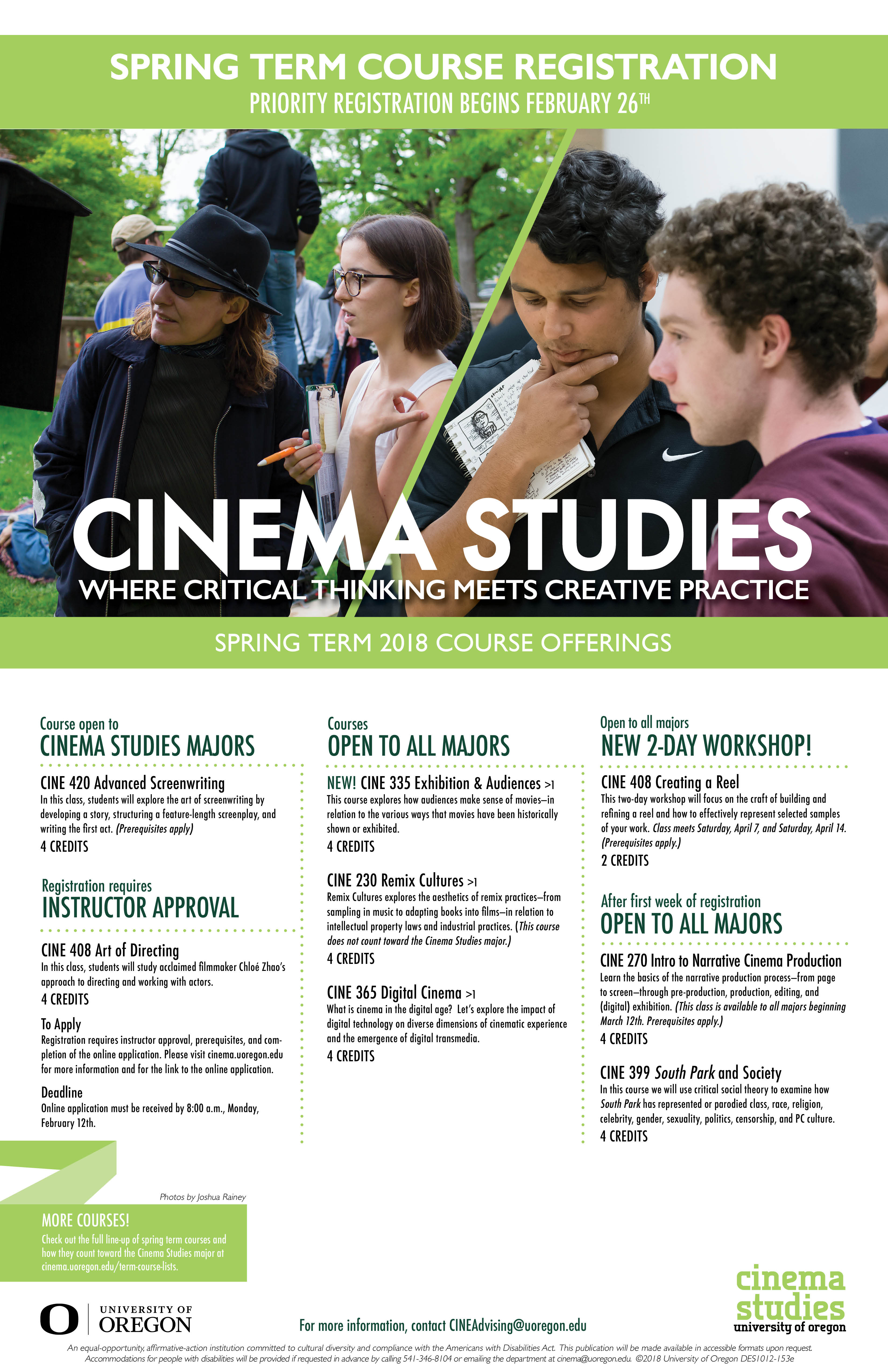 Cinema Studies Spring 2018 Course Poster