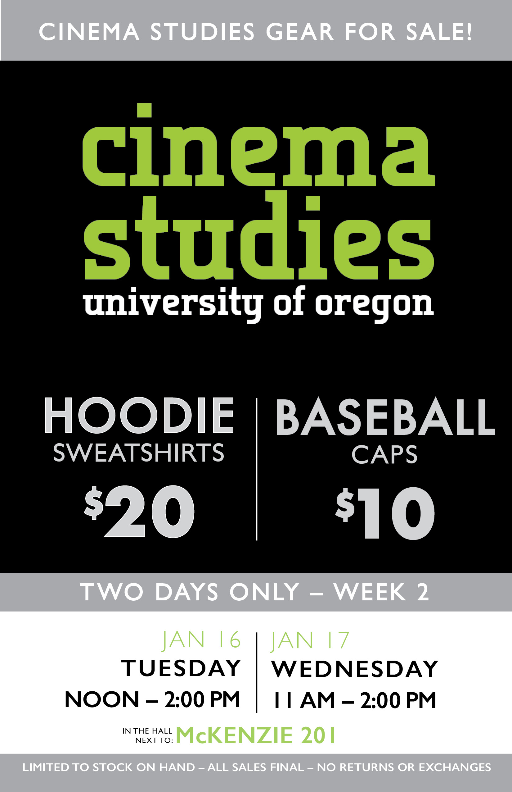 Poster for Cinema Studies Hoodies and Baseball Cap Sale