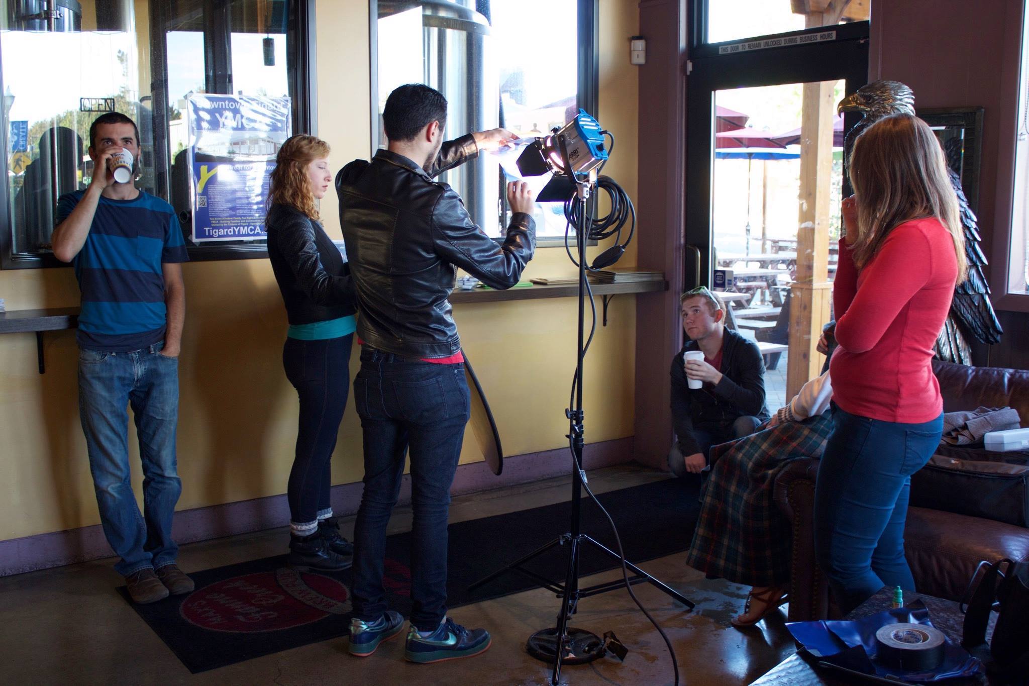 Alumni filming on set of Waldgeist
