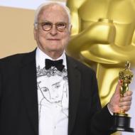 James Ivory holding an Oscar
