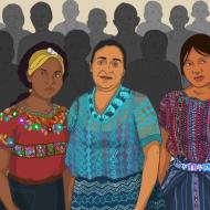 Illustration of three women from ni uno menos documentary